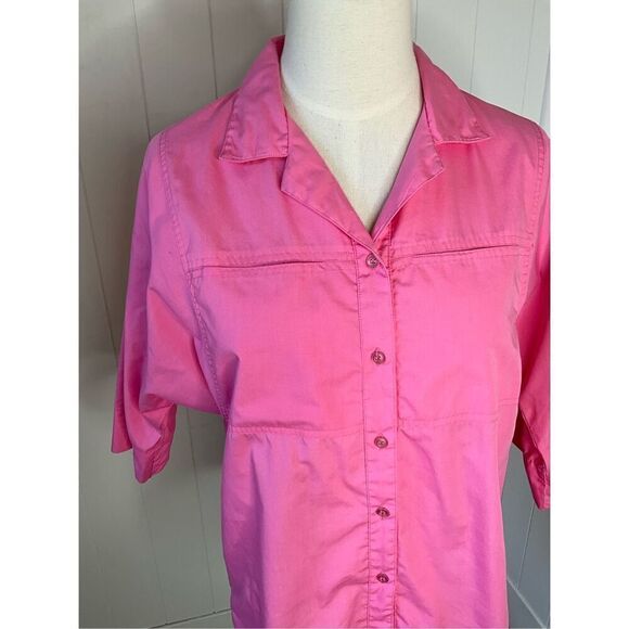 Hunters Glen Womens Large Button Front Shirt Pink Chest Pockets 3/4 Sleeves - Picture 2 of 15